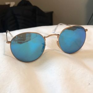 Ray Ban Gold Blue Round Flash Lenses Polarized